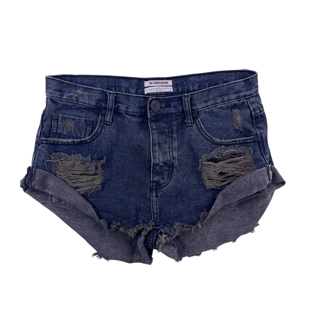 One Teaspoon Fox Black Denim Shorts, Size 27”